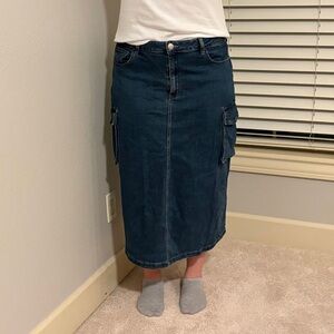 Casual Blue Denim Midi Skirt